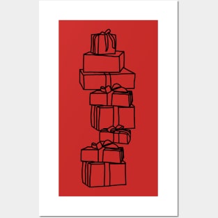 Lots of Christmas Gift Wrapped Presents Line Drawing Posters and Art